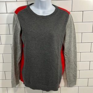 Gap Sweater, nylon, wool, acrylic blend.  Red, light grey & dark grey
